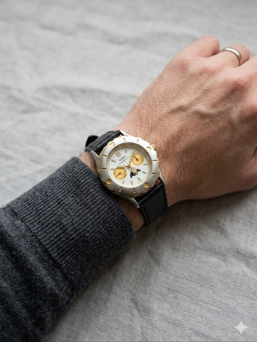 Vintage Seiko Alba Moon Phase Chronograph Watch V33H-X002 Lume Orange
